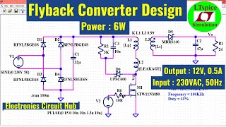 12V Output 6W Flyback Converter Design in ltspice  Simulation [upl. by Sibby]