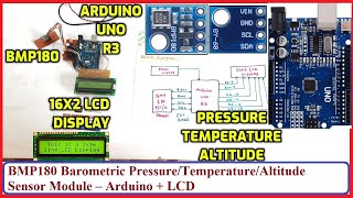 BMP180 Barometric PressureTemperatureAltitude Sensor Module – Arduino  LCD [upl. by Brandt]