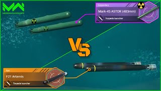 Mark45 ASTOR 483mm VS F21 Artemis  Torpedo Launcher Comparison  Modern Warships [upl. by Siaht]