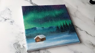 Northern lights aurora borealis landscape painting  easy acrylic painting ideas for beginners ✨️ [upl. by Stafani]