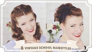 6 Easy Vintage 1950s Back To School Hairstyles CC [upl. by Yemrej]