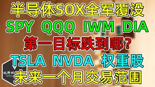 美股 半导体SOX全军覆没，等NVDA救援！SPY、QQQ跌到哪？IWM、DIA！TSLA、META、AMZN、MSFT等权重下月期权大波动！再添两组鹰派数据！ [upl. by Rothmuller928]