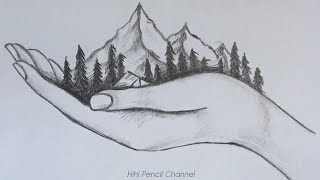 How to Draw Mountain Landscape Scenery in hand Step by Step  Hihi Pencil [upl. by Mackler360]