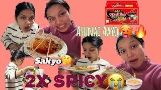 First Ever Mukbang 🥵🌶️  Korean Noodles le Asu Nai Aayooo 2X Spicy  Piroooooo AnasuyaGhimire [upl. by Llecram]