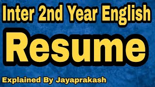 Resume inter second year English explained by Jayaprakash [upl. by Abla208]