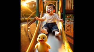 Duckling playing slide with kid 🦆😍duck shorts [upl. by Daphene283]