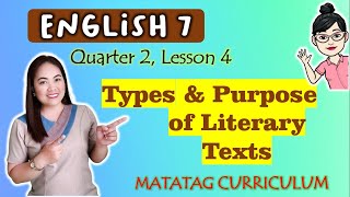 TYPES amp PURPOSE OF LITERATURE ENGLISH 7  MATATAG Curriculum QUARTER 2LESSON 4 [upl. by Aerdma369]