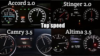 Honda accord Vs Nissan Altima Vs Toyota Camry Vs Kia Stinger top speed  0200 speed comparison [upl. by Baum484]