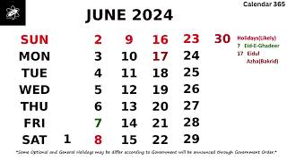 June 2024 Calendar with Holidays  India 📅 Calendar 365 📅 [upl. by Iuq]