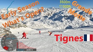 4K Skiing Tignes Grande Motte Glacier 3500m11500ft Early Season France GoPro HERO11 [upl. by Monroy]