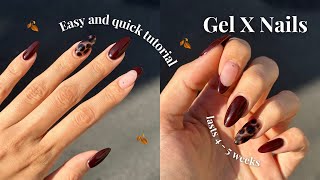 FULL gel x nails tutorial at home  fall nails  beginner friendly design step by step [upl. by Ellesij619]