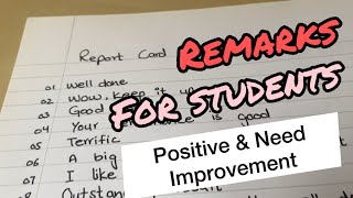 Report Card Remarks for positive amp weak Remarks for Students for Class 5 to 8 Report Card Comments [upl. by Laflam282]