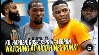 Kevin Durant Russell Westbrook James Harden amp PG w LeBron Watching at Rico Hines Private Runs [upl. by Ysle]