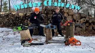 Testing Chainsaws in the Cold  Gas Electric or Battery [upl. by Schafer696]