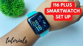 116 PLUS SMARTWATCH TIME SETTING AND SET UP TUTORIALS  ENGLISH [upl. by Alanah]