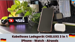 Kabellose Ladestation im Test CHELUXS 3in1 Ladekraftwerk für iPhone Apple Watch und AirPods Pro [upl. by Meggy]