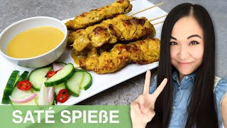 REZEPT Saté Spieße mit Erdnusssoße selber machen  Satay Hähnchenspieße zum Grillen [upl. by Blanchette663]