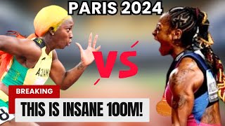 Shelly ann Fraser Pryce Battles Shacarri Richardson In Epic Women’s 100 Meters 2024 Paris Olympics [upl. by Janice]