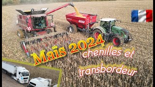 Moissons maïs 2024 avec les chenilles transbordeur et camions [upl. by Magree633]