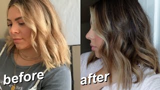 HOW TO REVERSE BALAYAGE  ADDING LOWLIGHTS TO MY BLONDE HAIR  PRO HAIRSTYLIST TUTORIAL [upl. by Jarek]