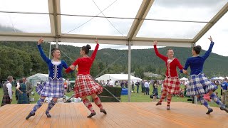 Scottish Champion Highland dancers compete in Reel of Tulloch during 2023 Ballater Highland Games [upl. by Woodrow228]