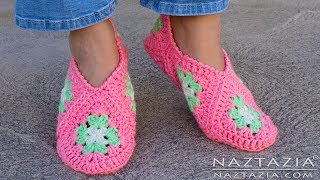 HOW to CROCHET GRANNY SQUARE SLIPPERS  DIY Tutorial Soft Shoes Booties Bedroom Slipper for Adults [upl. by Schnabel]