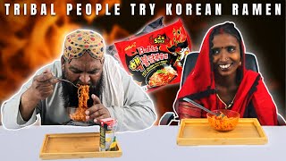 Tribal People Try Spicy Korean Ramen Noodles For The First Time [upl. by Hildegard]