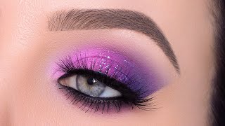 HOW TO Purple Glitter Smokey Eye Makeup tutorial [upl. by Crescint]