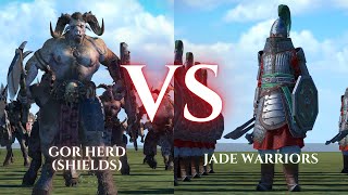 WARHAMMER III Total War  Gor Herd Shields VS Jade Warriors [upl. by Namyac963]