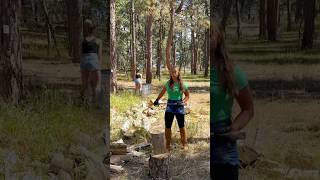 57 or 46 woodchopping woodsplitting axe challenge shorts itskyajeub [upl. by Adnirim]