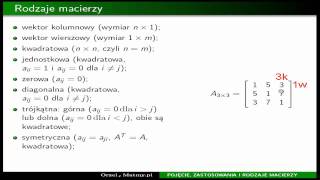 Rodzaje macierzy macierz jednostkowa diagonalna trójkątna cz45 [upl. by Votaw]