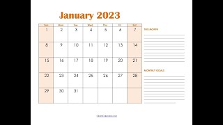 January 2023 printable calendar with holidays Printable calendar [upl. by Etoile]