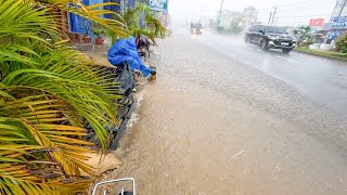 Storm Drain Cleaning Blocked Trash Rack While Heavy Raining [upl. by Glynda]