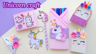 DIY Unicorn paper craft  How to make unicorn school supplies School hacks  Back to school [upl. by Sawyer]