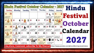 Hindu Festival October Calendar  2027 octobercalender2027 [upl. by Sidnala]