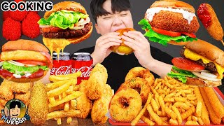 ASMR MUKBANG 요리모음 2 직접 만든 햄버거 치즈스틱 불닭볶음면 핫도그 먹방 amp 레시피 FIRE NOODLES AND BURGER EATING SOUND [upl. by Novat]