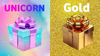 CHOOSE YOUR GIFT 🥰🎁  2 Gift Box Challenge  Unicorn🦄 VS Gold💛 giftboxchallenge [upl. by Poirer]